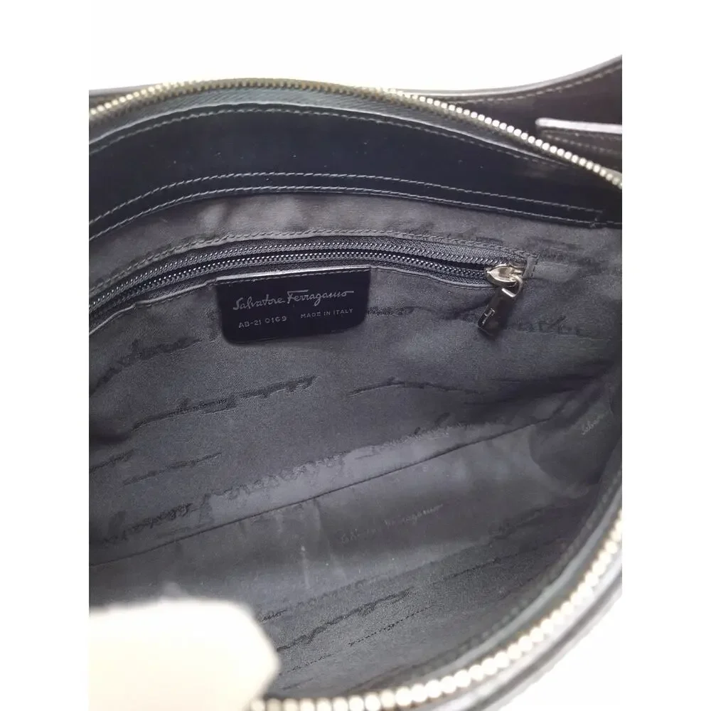 Salvatore Ferragamo Black Patent Leather Zipper Closure Hobo Shoulder Bag